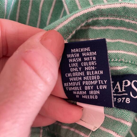 Chaps Green and White Striped Buttondown, Size 4T - Picture 5 of 5